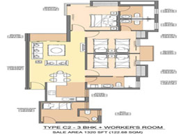 Floor Plans 1320 - SQ.FT - 3 Bedroom + Servant Room