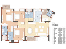 Floor Plans Tower B/B1 Type -B1 (3BHK+W)