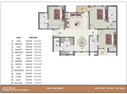 Floor Plans 3 BHK Apartment_1450 Sq. ft.