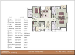 Floor Plans 3 BHK with worker room_1550 Sq. ft. Type-3