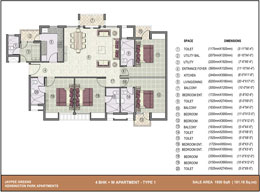Floor Plans 4 BHK with worker room_1950 Sq. ft. Type-1