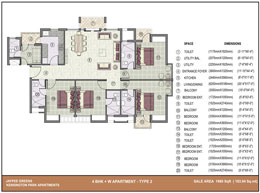 Floor Plans 4 BHK with worker room_1980 Sq. ft. Type-2
