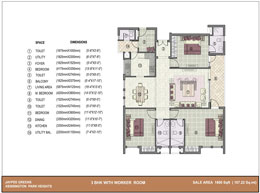 Floor Plans 3 BHK With Worker Room_1800 Sq. ft.