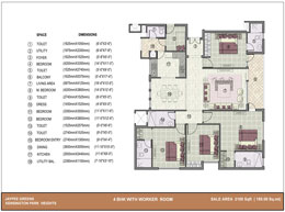 Floor Plans 4 BHK With Worker Room_2100 Sq. ft.