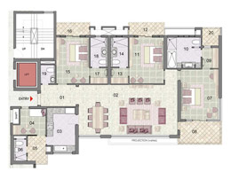 Floor Plans 3BHK (Type B -Mirror)