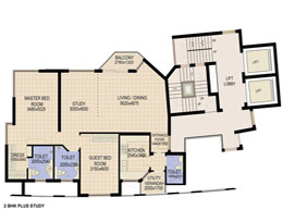 Floor Plans 2-BHK-PLUS-STUDY