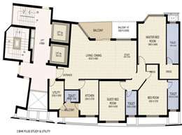 Floor Plans 3-BHK-PLUS-STUDY-UTILITY