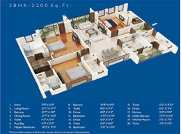 Floor Plans 3 BHK - 2200 Sq. Ft.