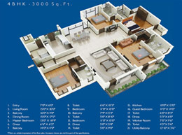 Floor Plans 4 BHK - 3000 Sq. Ft.