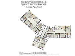 Floor Plans THE KALYPSO COURT(3,8) - Typical 2 BHK & 4 BHK with Terrace Apartment
