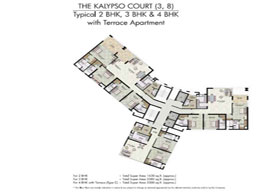 Floor Plans THE KALYPSO COURT(3,8) - Typical 2 BHK,3 BHK & 4 BHK with Terrace Apartment