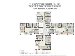 Floor Plans THE KALYPSO COURT(1,10) - Typical 2 BHK,3 BHK & 4 BHK with Terrace Apartment