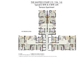 Floor Plans THE KALYPSO COURT(12,12A,14) - Typical 2 BHK & 4 BHK with Terrace Apartment