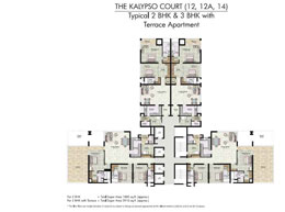 Floor Plans THE KALYPSO COURT(12,12A,14) - Typical 2 BHK & 3 BHK with Terrace Apartment