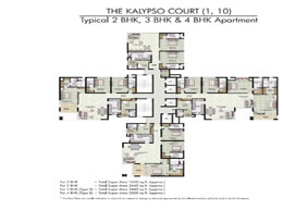 Floor Plans THE KALYPSO COURT(1,10) - Typical 2 BHK,3 BHK & 4 BHK Apartment
