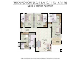 Floor Plans THE KALYPSO COURT(1,2,5,6,9,10,11,12,14,15,16) - Typical 3 Bedroom Apartment