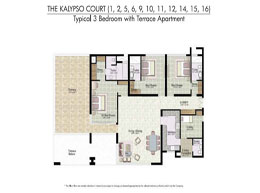 Floor Plans THE KALYPSO COURT(1,2,5,6,9,10,11,12,14,15,16) - Typical 3 Bedroom with Terrace Apartment