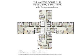 Floor Plans THE KALYPSO COURT(2,9) - Typical 2 BHK,3 BHK,4 BHK with Terrace Apartment