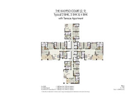 Floor Plans THE KALYPSO COURT(2,9) - Typical 2 BHK,3 BHK & 4 BHK with Terrace Apartment